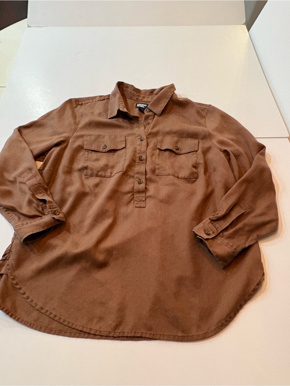 Women’s Casual Brown shirt with button detail from Lands end size 1X